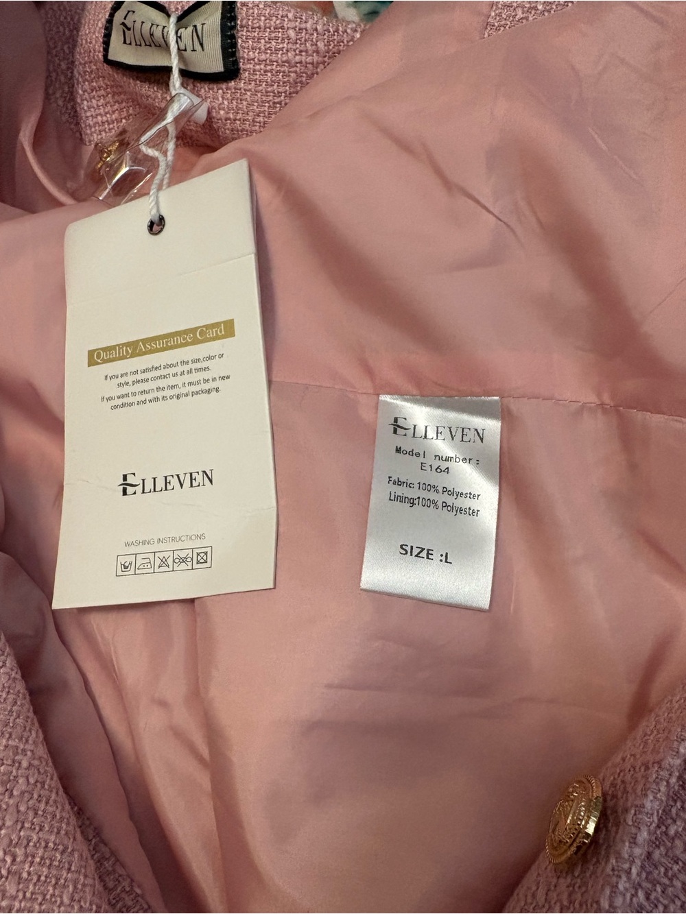 ELLEVEN Pink Tweed Business casual Blazer Jacket Gold Buttons - Picture 9 of 11